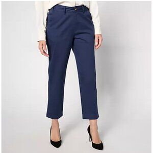 Joan Rivers Pants sz PM Petite Ankle Tru-Waist Twill Straight Navy Blue A631133